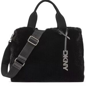 DKNY Elegant Black Faux Fur Tote
